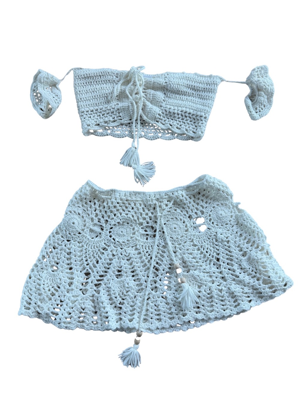 Handmade White Crochet Two-Piece Kids Set - Top & Skirt